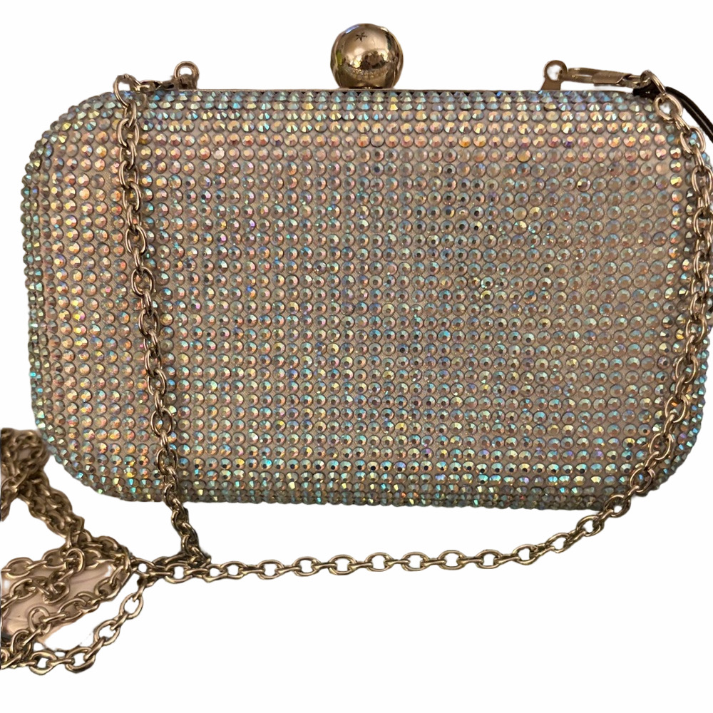 RSVP NWT vintage Iridescent Rhinestone Clutch/ chain strap / silver